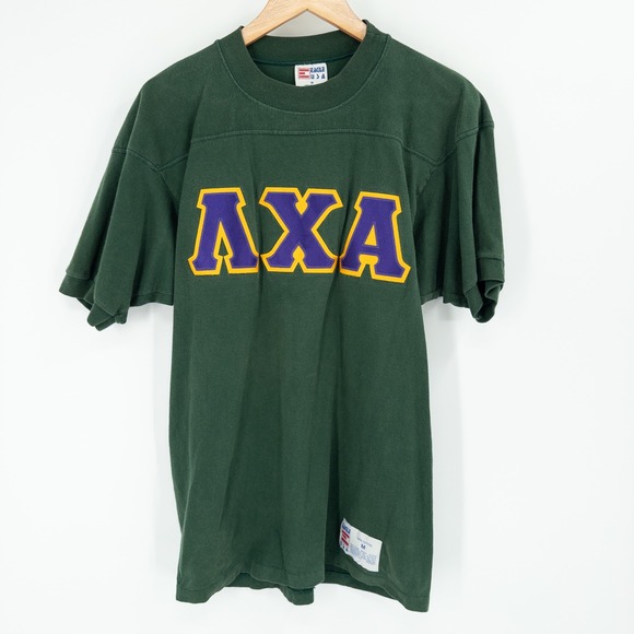 Vintage Lambda Chi Alpha Fraternity Shirt Mens M Green Purple USA Greek Preppy - Picture 1 of 7